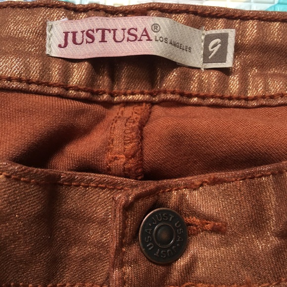 Copper rose gold foil lame metallic skinny jeans - Picture 5 of 9